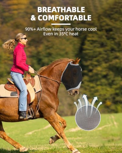 Hilltown Durable Fly Mask for Horses Without Ears - X-Full, Grey
