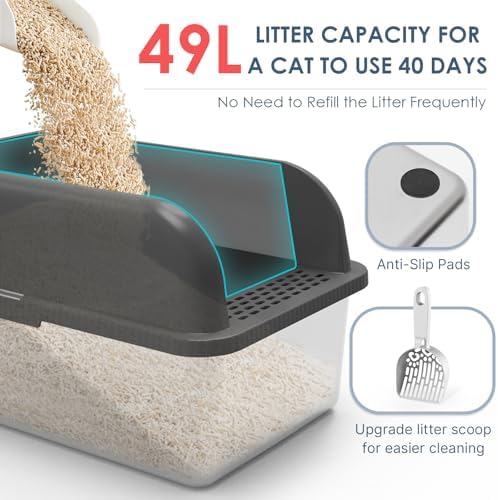 Suzzipaws XL 8" Deep Enclosed Stainless Steel Cat Litter Box for Big Cats