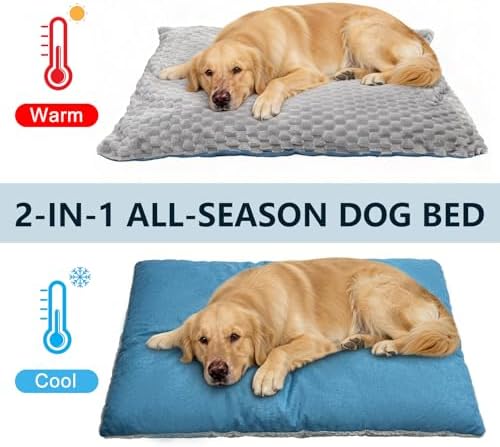 Dog Beds Large Sized Dog,35"x28"x13.7" Dual-Sided Bolster Pet Sofa, Machine Washable All Season Bed with Soft Plush & Linen Cushion, Non-Slip Bottom for Dogs Up to 66 lbs