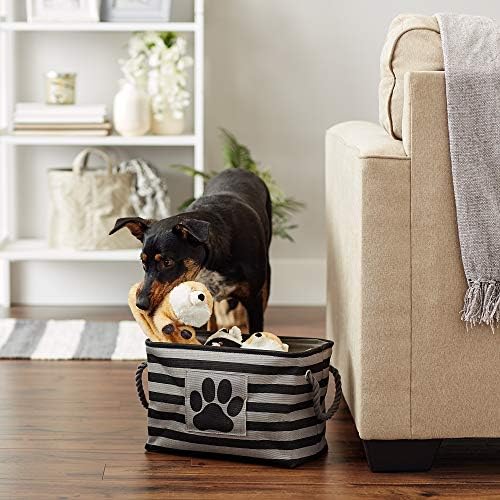 Bone Dry Pet Storage Collection Striped Paw Patch Bin, Black, Small Rectangle (Pack of 12)