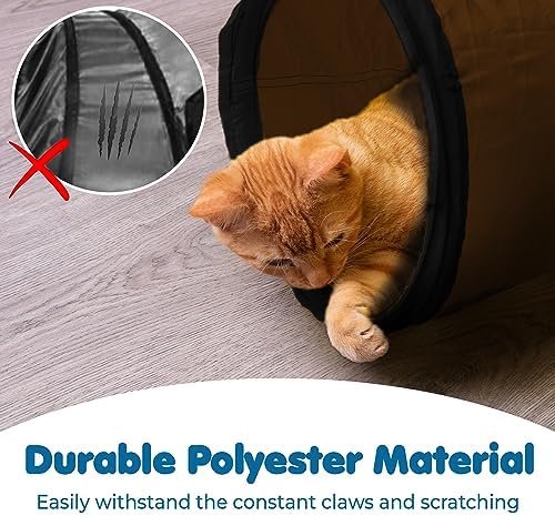 SunGrow Collapsible Tunnel for Cat, 47.2" x 9.8" Lightweight Polyester with Steel Frame Tube, Includes Carrying Case, Cat Accessories and Supplies, Brown and Black