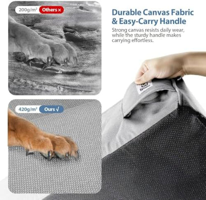 Sytopia Orthopedic Dog Beds for Extra Large Dogs, 7" Extra Thick Memory Foam Canvas Pet Bed with Durable Chew Proof Fabric Cover, Waterproof Liner & Washable Cover, Nonskid Bottom, Light Grey