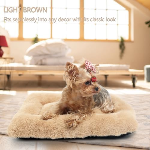 Dog Crate Bed 18 Inch Washable Dog Beds for XX-Small Dogs Deluxe Thick Soft Fluffy Comfy Kennel Pad Anti-Slip Indoor Pet Sleeping Mat for Extra Small Puppy Breeds,18" x 12",Light Brown