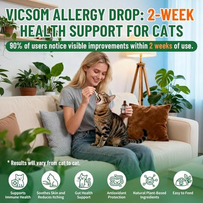 VICSOM Cat Allergy Relief for Cats, Itchy Skin Support Drops, 60 mL