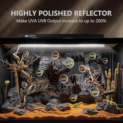 T5 UVB Lighting Combo Kit for Reptiles,24W Light Fixture with Desert 10.0 T5 UVB Light Bulbs Terrarium Hood Heat Lamp for Breaded Dragon,Turtle,Frog,Lizard,Tortoise,Gecko,Snake