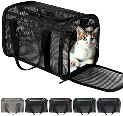 Dog Carrier Pet Carrier for Small Medium Cats Dogs Puppies up to 16 Lbs, TSA Airline Approved, Soft Sided, Collapsible Cat Bag Carrrier (Black, 17 * 11 * 11)
