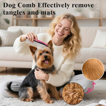 2PCS Self Cleaning Slicker Brush & Dog Comb - Skin Friendly Deshedding Grooming Tool for Dogs, Cats and Small Animals, Professional Deshedding Dematting Tool for Long and Short Haired Pets (Red)
