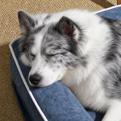 Orthopedic Dog Bed with Pillow L-Shape Dog Sofa for Large Medium Dogs, Dogs Couch with Removable Washable Cover, Pet Bed with Nonskid Bottom(Blue, XXX-Large(54x36in))