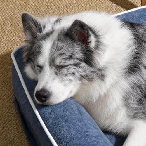 Orthopedic Dog Bed with Pillow L-Shape Dog Sofa for Large Medium Dogs, Dogs Couch with Removable Washable Cover, Pet Bed with Nonskid Bottom(Blue, Medium(30x20in))