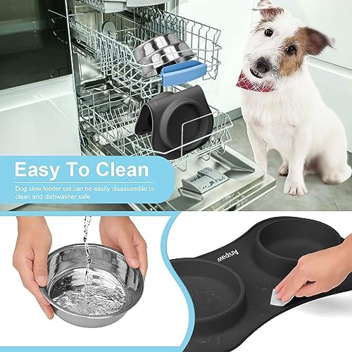 Slow Feeder Dog Bowls 3 in 1 Stainless Steel Food Water Bowl to Slow Eating