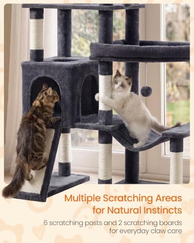 Feandrea Large Cat Tree, 79.5" Tall Sturdy Cat Tower for Indoor, Dark Gray