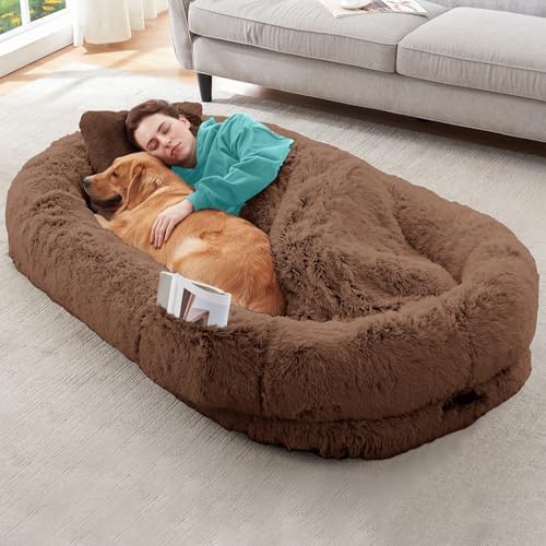 YAEM Human Dog Bed for Adult, 71"x45"x12" Calming Giant Pet Bed, Coffee