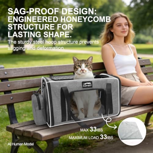 Soft-Sided Cat Carrier with Foldable Litter Box for Air Travel, Gray