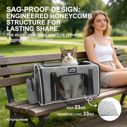 Soft-Sided Cat Carrier with Foldable Litter Box for Air Travel, Gray