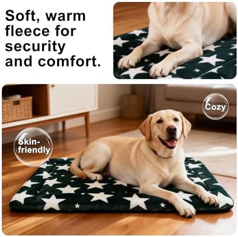 Dog Bed Mat – Soft & Comfortable Dog Kennel Pad for Crate – Durable Crate Bed & Mat for Dogs & Cats – Ideal for Crate, Kennel, and Home Use (Big&Little Stars Green, L(35"*23"*1.5"))