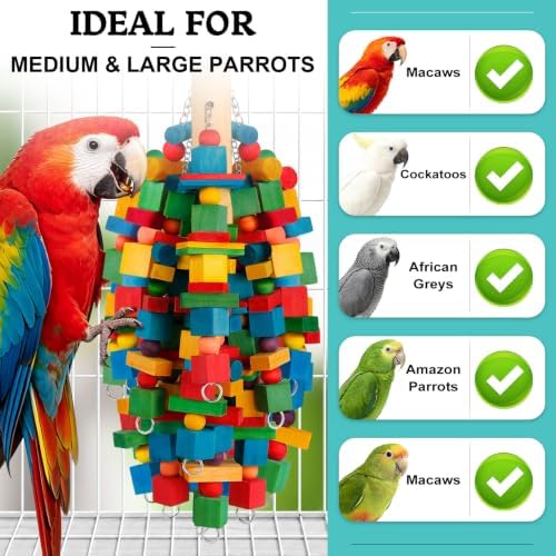 Bird Toys Parrot Toys Natural Wood Blocks Bird Chew Toy for Large Bird