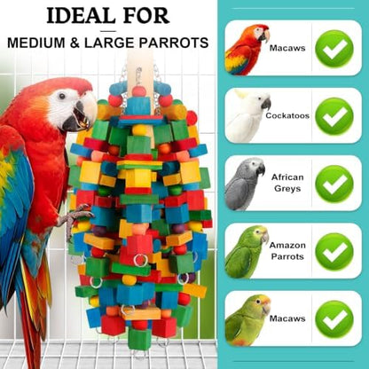 Bird Toys Parrot Toys Natural Wood Blocks Bird Chew Toy for Large Bird