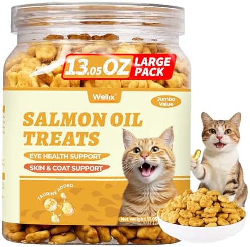 Wellix 13.05 oz Cat Treats with Salmon Oil & Omega-3, Skin and Coat Support