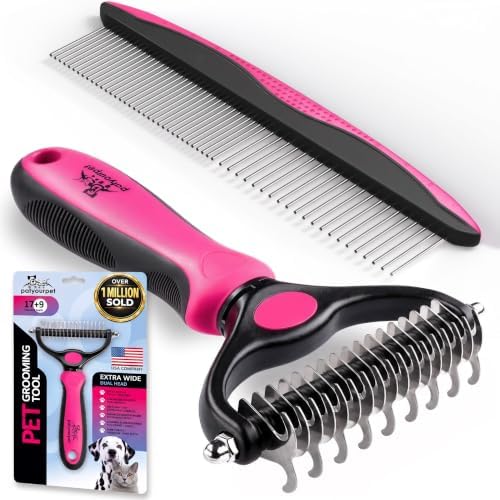 Pat Your Pet Deshedding Brush & Metal Comb Grooming Combo for Cats & Dogs
