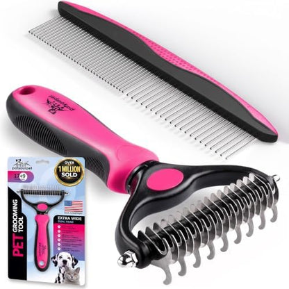 Pat Your Pet Deshedding Brush & Metal Comb Grooming Combo for Cats & Dogs