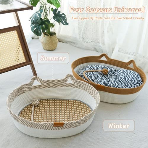 Cat Basket, Rope Basket for Cats with Summer and Winter Mats