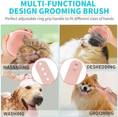 Comotech 6PCS Dog Bath Brush & Dog Toothbrush | Adjustable Handle Shampoo Brush & Scrubber for Short & Long Haired Dogs & Cats | Effectively Solve Odor & Stain Removal Problems (Blue Red Blue)