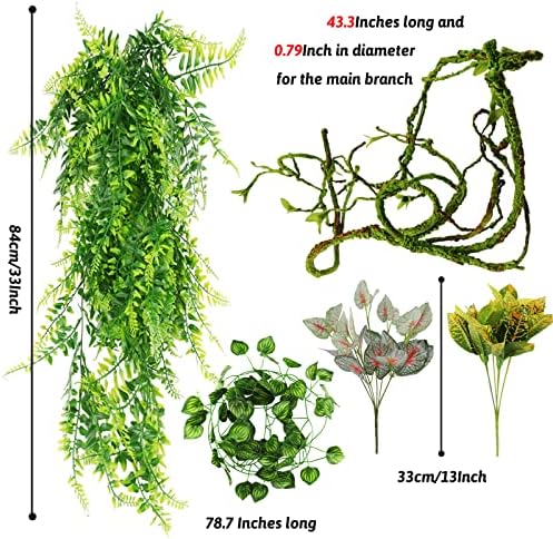 Reptile Plants, Terrarium Hanging Plant Vines Artificial Leaves Reptile Hide, Leopard Gecko Tank Accessories, Terrarium Decorations for Bearded Dragon Lizard Snake Geckos Chameleon