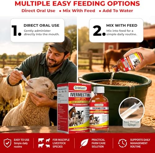 Dewormer for Horse, Dewormer for Goat and Cattle & More, Ivermectin Liquid for All Wormers, Tapeworms, Roundworms & Hookworms