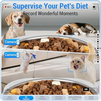 Frienhund 5G WiFi Automatic Cat Feeder with Two HD Camera: 7L Automatic Dog Feeder with Night Vision, Auto Cat Food Dispenser for Multiple Pet, Detachable for Easy Cleaning - 29 Cup