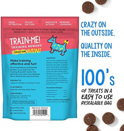 Crazy Dog Mini Train-Me! Training Treats 4 oz. Bag, Bacon Flavor, with 200 Treats per Bag, Recommended by Dog Trainers (Pack of 12)