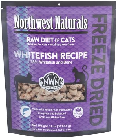 Northwest Naturals Freeze-Dried Whitefish Cat & Kitten Food – Bite-Sized Nibbles, Healthy, Limited, Human-Grade Ingredients, All-Natural, High-Protein Raw Diet, Complete & Balanced, Grain-Free – 11 oz