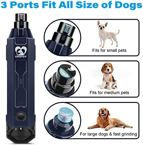 Casfuy 6-Speed Dog Nail Grinder - Newest Enhanced Pet Nail Grinder Super Quiet Rechargeable Electric Dog Nail Trimmer Painless Paws Grooming & Smoothing Tool for Large Medium Small Dogs (Blue)