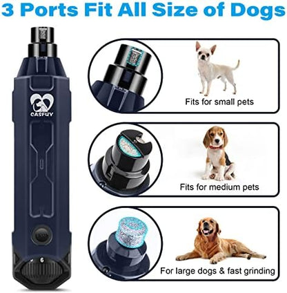 Casfuy 6-Speed Dog Nail Grinder - Newest Enhanced Pet Nail Grinder Super Quiet Rechargeable Electric Dog Nail Trimmer Painless Paws Grooming & Smoothing Tool for Large Medium Small Dogs (Blue)