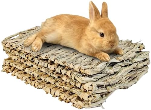 kathson 5PCS Rabbits Grass Mat Natural Woven Bunny Bedding Mats Chew Toy