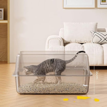 Non-Stick Stainless Steel Litter Box, Side Opening Splash-Proof & Leak-Proof Large Metal Cat Litter Box with Lid & Scoop, Easy-Clean & Durable, 6'' Deep Grey