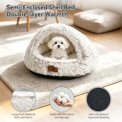 YooxArmor Round Covered Cat Bed Cave Dog Bed for Small Medium Pets,Brown,M