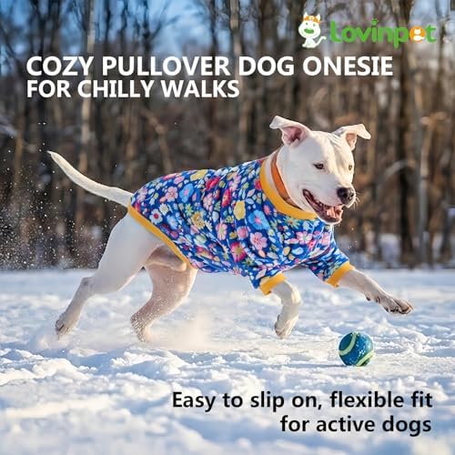 LovinPet Flannel Dog Coat, Winter Dog Coat, Packed Floral Blue, XXL