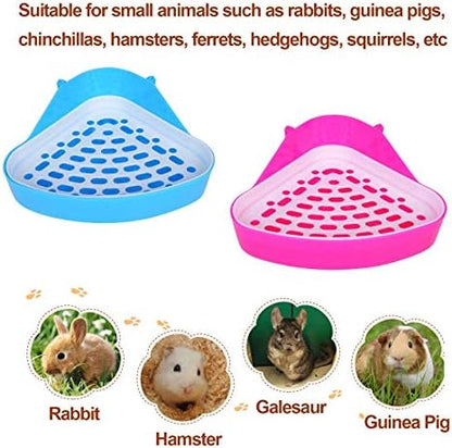 kathson Triangle Potty Trainer Corner Bunny Toilet Guinea Pig Litter Bedding Plastic Box Pet Pan for Rabbit Chinchilla Hamster Ferret Small Animal (Blue)