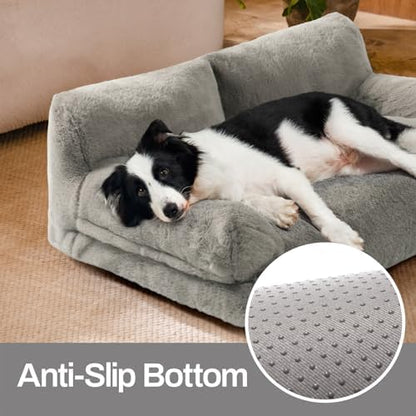 MEWOOFUN Cat Bed for Indoor Cats, Washable Dog Beds for Small Medium Dogs & Cats, Fluffy Cat Couch with Non-Slip Bottom (Grey, 33.5" L x 25.6" W x 11.5" Th)
