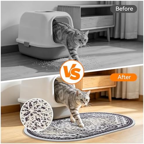 Cat Litter Mat,40"x30" High Density PVC Litter Rug Trapping Mat, Non-Slip, Waterproof & Urine-Proof Kitty Litters Catcher Mats, Keep Floor Clean, Soft on Kitten Paws, Cat Essentials Black
