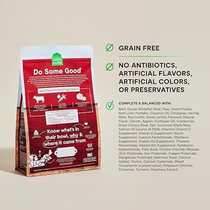 Open Farm Grain Free Dry Dog Food, Grass-Fed Beef Kibble, 11lb Bag