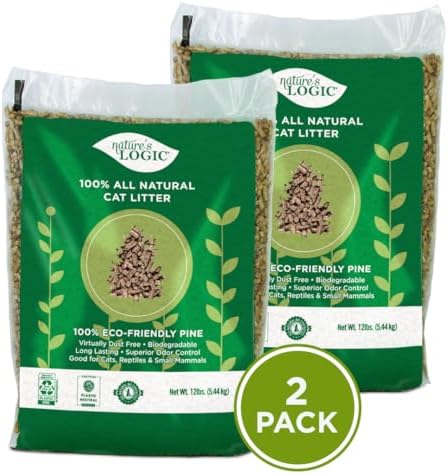 Nature's Logic 100% Natural Pine Pellet Cat Litter - Dust-Free, Unscented, Biodegradable - Safe for Cats, Kittens, Reptiles & Small Pets - Highly Absorbent - 24lb (2,12lb)