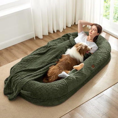 ChiXnuggle Orthopedic Human Dog Bed,with Faux Fur Washable Cover,Blanket