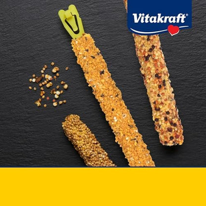 Vitakraft Crunch Sticks Parakeet Treat - Triple-Baked Millet Parakeet Treats with Natural Wood Center - Crunchy & Nutritious Bird Treat Sticks for Small Animals (12 Count, Honey, Egg, and Apple)