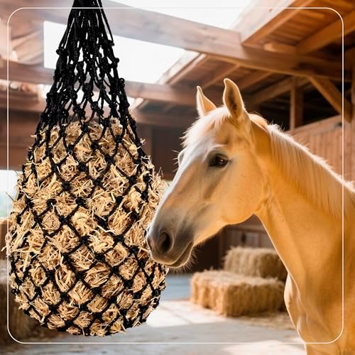2PCS Slow Feeder Hay Nets Feed Bag for Horses, Extra Thick 40" Slow Feed Hay Net with 2" Holes Hanging Bags for Goat and Livestock Supplies (Black