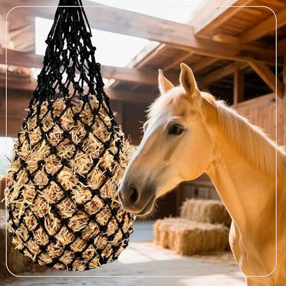 2PCS Slow Feeder Hay Nets Feed Bag for Horses, Extra Thick 40" Slow Feed Hay Net with 2" Holes Hanging Bags for Goat and Livestock Supplies (Black