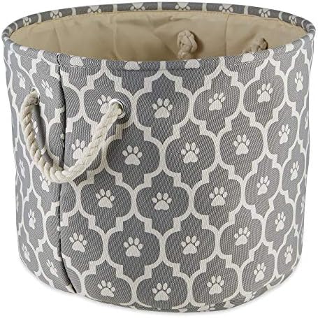 Bone Dry Pet Storage Collection Lattice Paw Print, Gray, Small Round