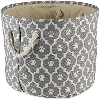 Bone Dry Pet Storage Collection Lattice Paw Print, Gray, Small Round