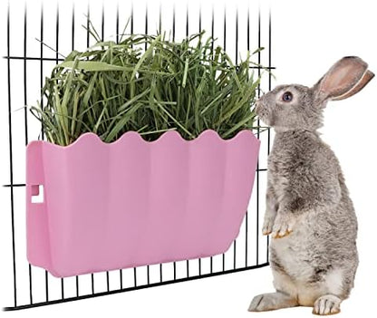 Litewoo Rabbit Hanging Hay Feeder Rack Wall-Mounted for Guinea Pig, Pink