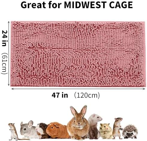 Guinea Pig Fleece, 47x24 in Cage Liner, Washable Non-Slip Mat（Pink）